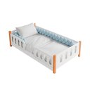 Ver imagem 1 de Cama Infantil Montessoriana Completa com Colchão Enxoval Trança Azul com Lousa Magica