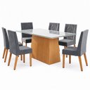 Ver imagem 2 de Conjunto Sala de Jantar Mesa Dora 160cm Tampo MDF e Vidro Canto Reto 6 Cadeiras Flavia