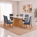 Ver imagem 1 de Conjunto Sala de Jantar Mesa Dora 160cm Tampo MDF e Vidro Canto Reto 6 Cadeiras Flavia