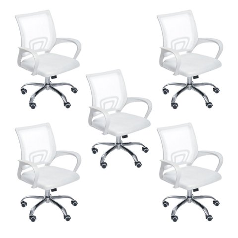 Kit 5 Cadeiras de Escritório Mesh Assento Estofado Base Giratória 9050 