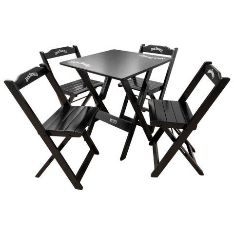 Conjunto Mesa Dobrável 60x60 com 4 Cadeiras de Madeira Personalizada Jack Preta - Cor: Preto