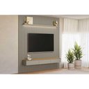 Ver imagem 1 de Rack Bancada C/ Painel P/ Tv até 90 Pol Modular 2.6 Ripado 2 Portas 1 Prat. 258x250cm Tauari/gris
