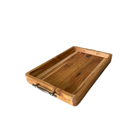 Gamela Retangular com Pegador Ouro Velho – Madeira de Teca 45x30x5cm