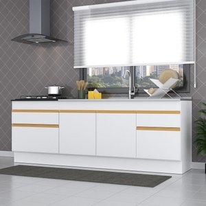 Kit 2 Balcões Com Rodapé Gabinete Pia E Cooktop Branco