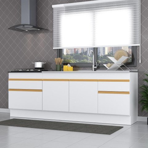 Kit 2 Balcões Com Rodapé Gabinete Pia E Cooktop Branco