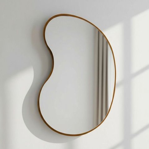 Espelho Orgânico Bean 60x40cm Moldura Couro Moderno Premium - Moldura Caramelo