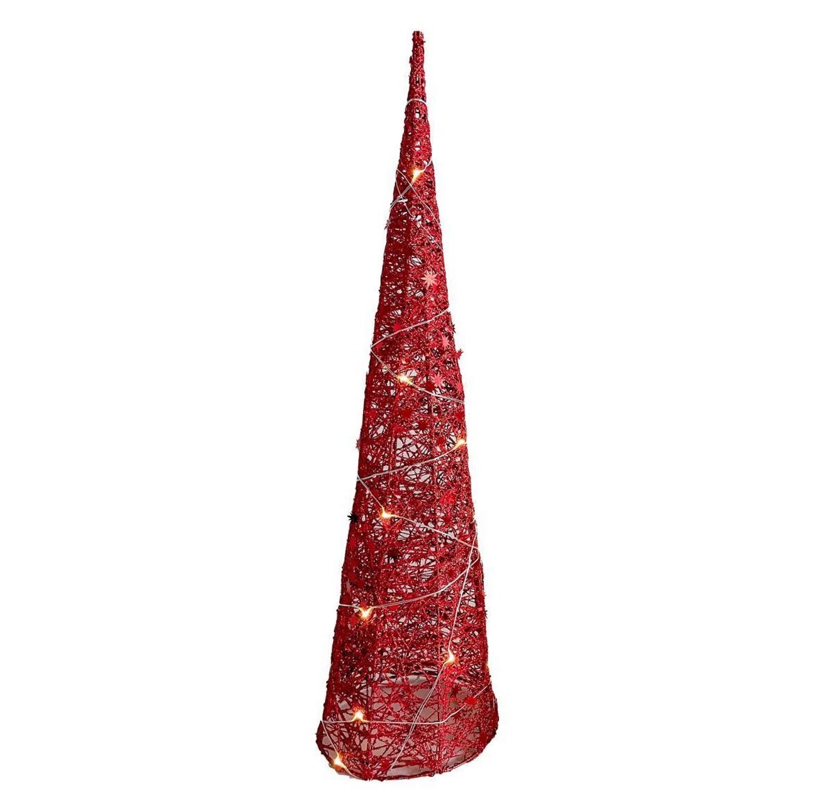 Árvore Cone Cotton Glitter Vermelho Iluminada Fio de Fada LED 20 Lâmpadas à Pilha 60cm - Magizi - 1