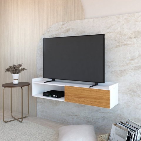 Rack para Tv Suspenso até 50 Polegadas com 1 Porta e 1 Nicho Atena