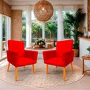 Ver imagem 2 de Kit 02 Poltrona Nina Decorativa Suede Vermelho para Escritorio, Sala Salão Biselos-Decor