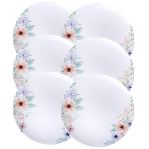 Jogo 6 Pratos Rasos 28cm Tramontina Floratta Porcelana Decorada Mesa Posta