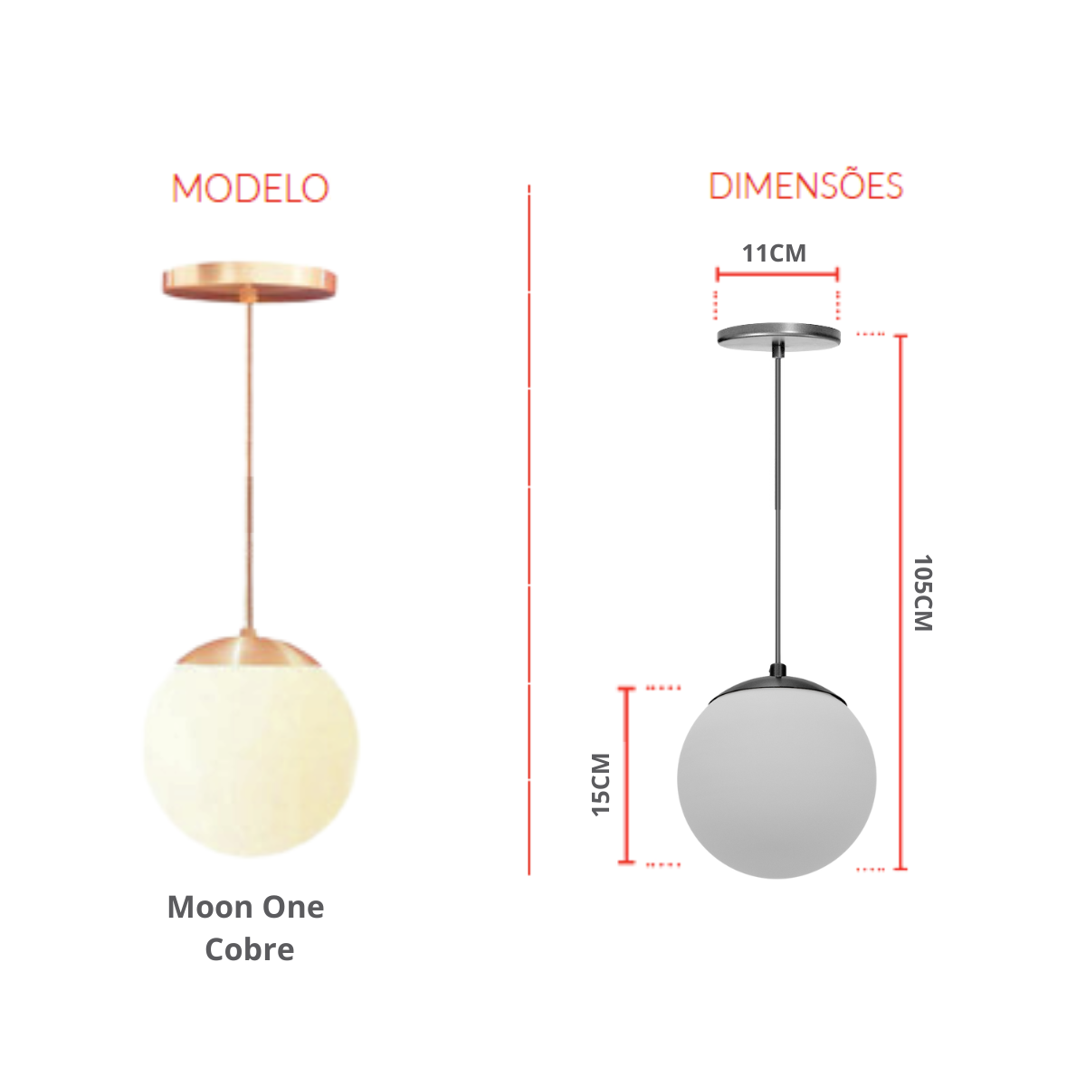 Pendente Lumanti Moon One Cobree-27 + Lampada Bulbo Galaxy Bq E27 7w - 4