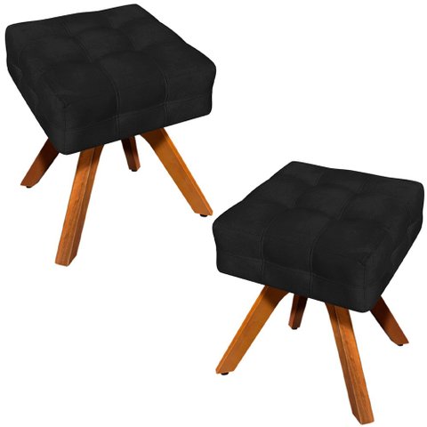 Kit 2 Puffs Decorativos Base Giratória Karen Suede Preto - Gran Belo