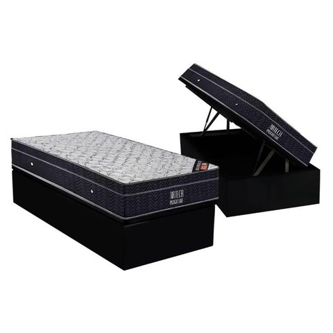 Cama Box Baú Solteiro: Colchão Molas Ortobom Nanolastic Airtech Progressive + Base CRC Suede Black(8