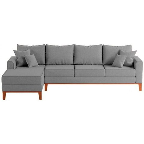 Sofá 4 Lugares Beny com Chaise Esquerdo Linho Cinza