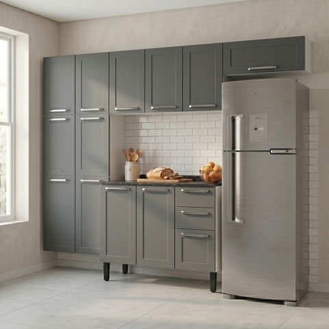 Cozinha Modulada Compacta em Aço 4 Peças 13 Portas 2 Gavetas Florençe Itatiaia