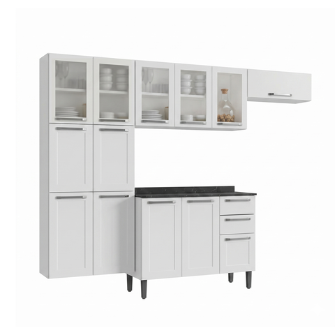 Cozinha Modulada Compacta em Aço 4 Peças 13 Portas Sendo 3 com Vidro 2 Gavetas Florença Itatiaia 
