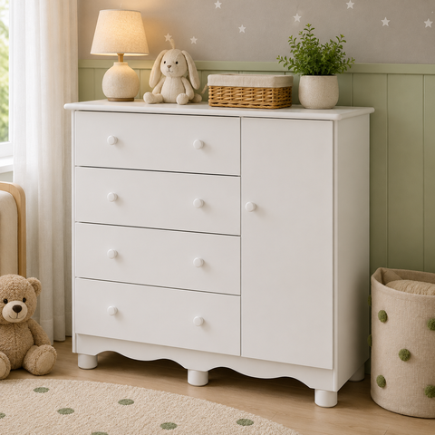 Cômoda Infantil Peroba Júnior MDF Branco 1 Porta 4 Gavetas