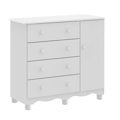 Cômoda Infantil Peroba Júnior Mdf Branco 1 Porta 4 Gavetas
