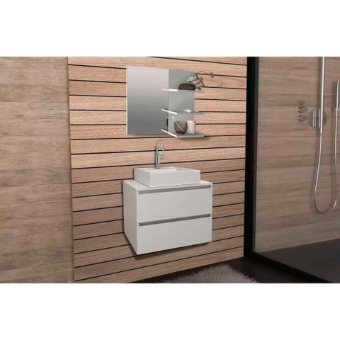 Armário C- Balcão Banheiro Suspenso Bn3607 S-cuba 60cm e Espelho Bn3608 Branco - Tecno Mobili