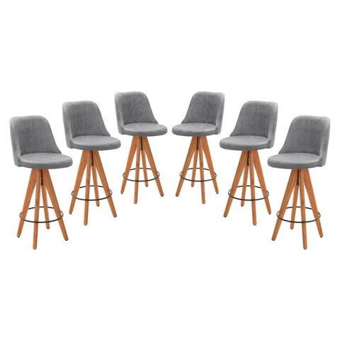 Kit 6 Banquetas Altas Giratórias Júlia Cinza