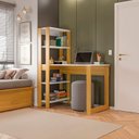 Ver imagem 4 de Mesa Escrivaninha com Estante e Licce 4 Prateleiras 120cm Branco e Freijó Marrom