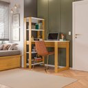 Ver imagem 1 de Mesa Escrivaninha com Estante e Licce 4 Prateleiras 120cm Branco e Freijó Marrom