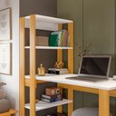 Ver mais imagens de Mesa Escrivaninha com Estante e Licce 4 Prateleiras 120cm Branco e Freijó Marrom