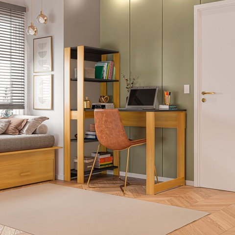 Mesa Escrivaninha com Estante e Licce 4 Prateleiras 120cm Freijó Marrom