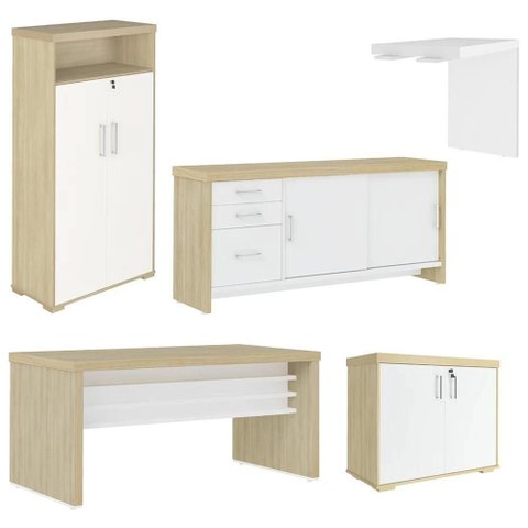 Conjunto Escritório Completo 5 Peças Corp A06 Carvalho-branco - Mpozenato