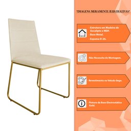Kit 2 Cadeiras de Jantar Estofada Lille Base Gold Veludo Bege - Montanaris Decor - 6