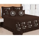 Ver imagem 1 de Kit Cobre Leito Casal Queen Encanto 07 Peças Bordado Colcha - Marrom