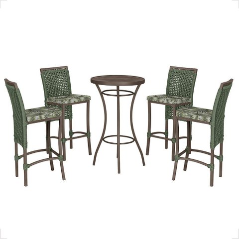 Mesa Bistrô e 4 Banquetas Roma Marrom Corda Náutica Estofado 5 Trama Original
