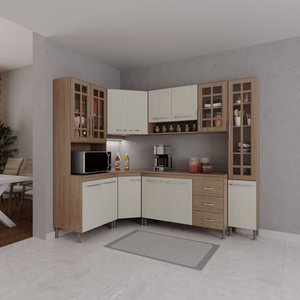 Cozinha Modulada Completa Fidelitá Paris 6 Peças 375cm 14 Portas 3 Gavetas com Tampo