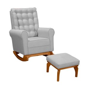 Poltrona para Amamentação com Puff Paris Linho Ds Home