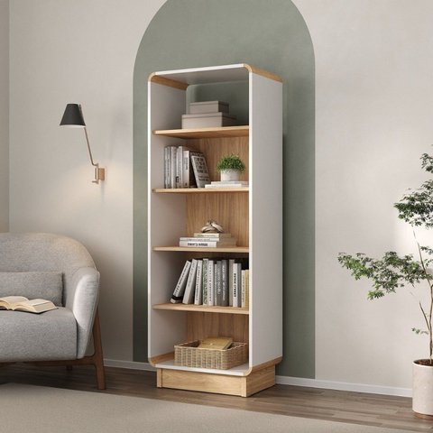 Estante de Livros 57CMX155CM Livreiro Office Canto Curvo com 4 Prateleiras Monet Branco/Marron