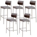 Ver imagem 1 de Kit 05 Banquetas Alta Bar Cozinha Sala de Jantar Aço Branco Kaira C01 Linho Cinza Courino Café -