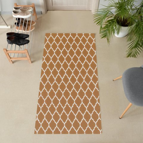Tapete Passadeira 1,35M X 50CM Arabesco Antiderrapante Caramelo/Cru