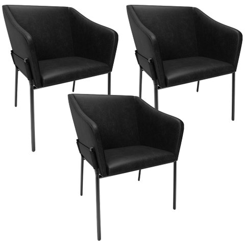 Kit 3 Cadeiras para Sala de Jantar Estar Living Olívia L02 Couríssimo Preto - Lyam Decor