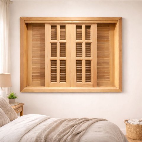 Janela de Madeira Veneziana de Correr Reto Eucalipto Grandis Rosa  - 1,00 (A) x 1,40 (L)