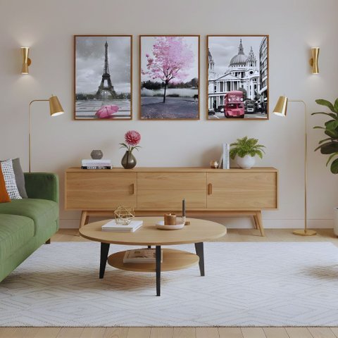 Kit 3 Quadros Paris França Moldura:tabaco