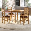 Ver imagem 1 de Conjunto Mesa de Jantar 103cm Redonda e 4 Cadeiras Estofadas 100% Madeira Maciça Parit Yescasa Marrom/Nogueira