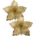 Ver imagem 1 de Kit 10 Flores Artificial Glitter Enfeite Dourado Natal 25cm