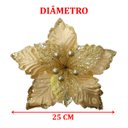 Ver imagem 5 de Kit 10 Flores Artificial Glitter Enfeite Dourado Natal 25cm