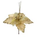 Ver imagem 4 de Kit 10 Flores Artificial Glitter Enfeite Dourado Natal 25cm