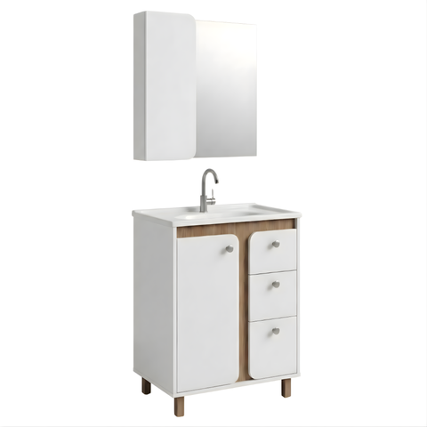 Conjunto Gabinete de Banheiro Renata com Pé 60cm
