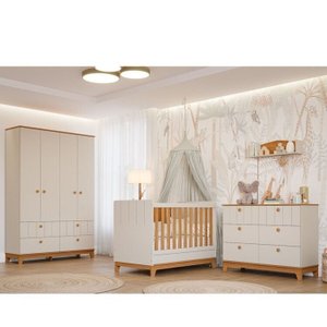 Quarto de Bebê 1 Berço 1 Cômoda 6 Gavetas 1 Guarda Roupas 4 Portas 4 Gavetas Chantilly