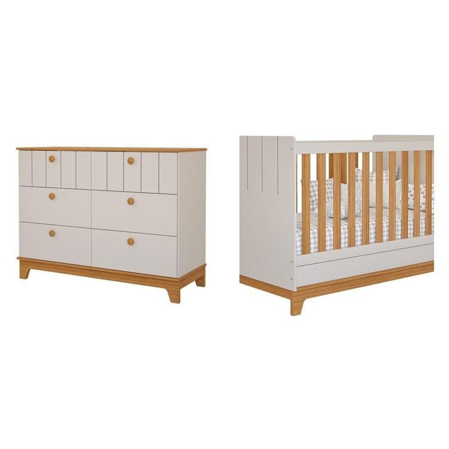 Conjunto Quarto de Bebê 1 Berço 1 Cômoda 6 Gavetas Chantilly - 2