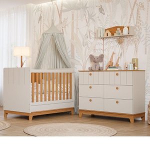 Conjunto Quarto de Bebê 1 Berço 1 Cômoda 6 Gavetas Chantilly