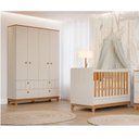 Ver imagem 1 de Conjunto Quarto de Bebê 1 Berço 1 Guarda Roupas 4 Portas 4 Gavetas Chantilly Bege/Off White/Nature