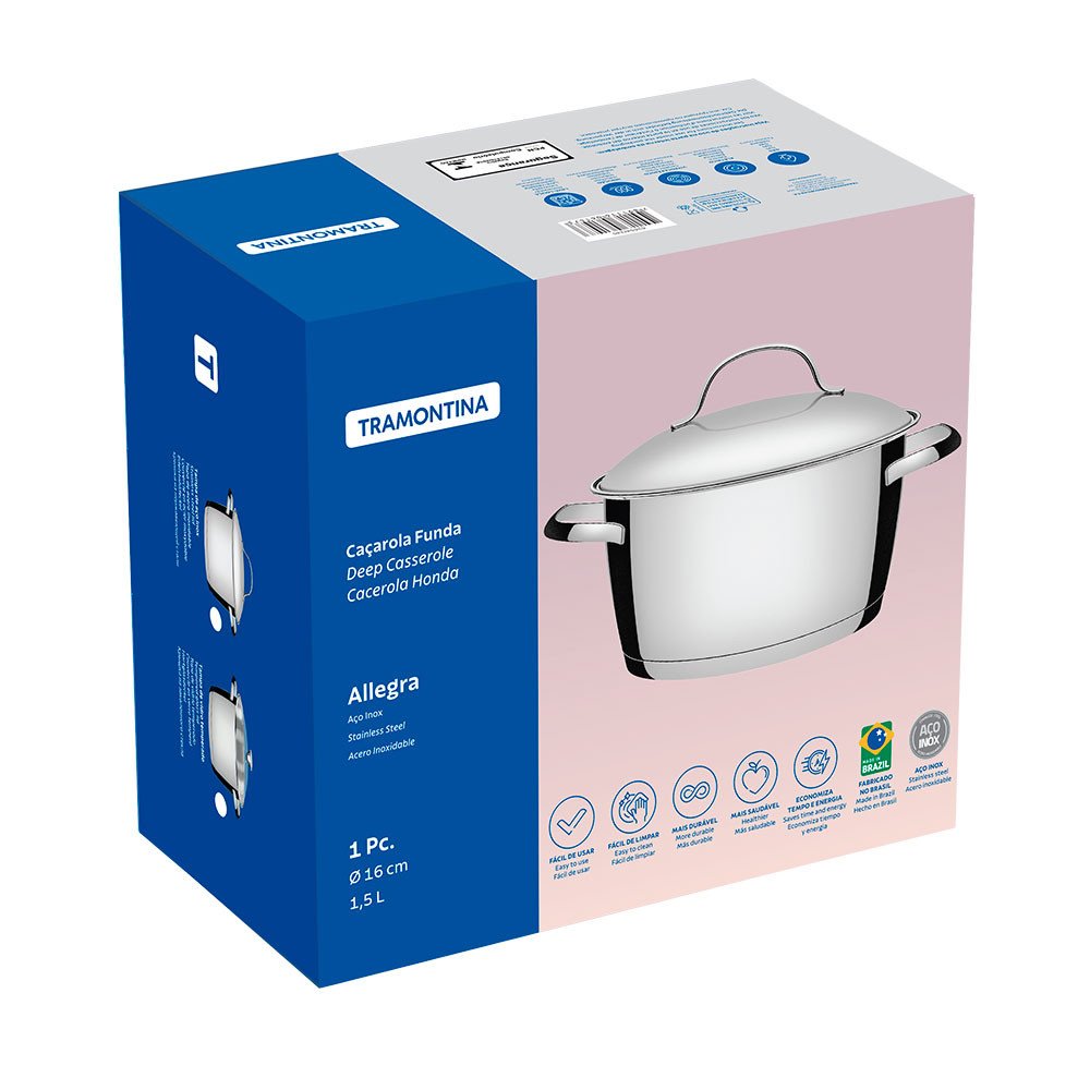 Caçarola Funda Allegra em Aço Inox com Fundo Triplo 16 Cm 1.5 Litros Tramontina - 7
